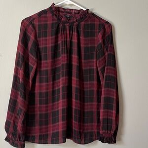 Ann Taylor Factory Red and Black Plaid Blouse